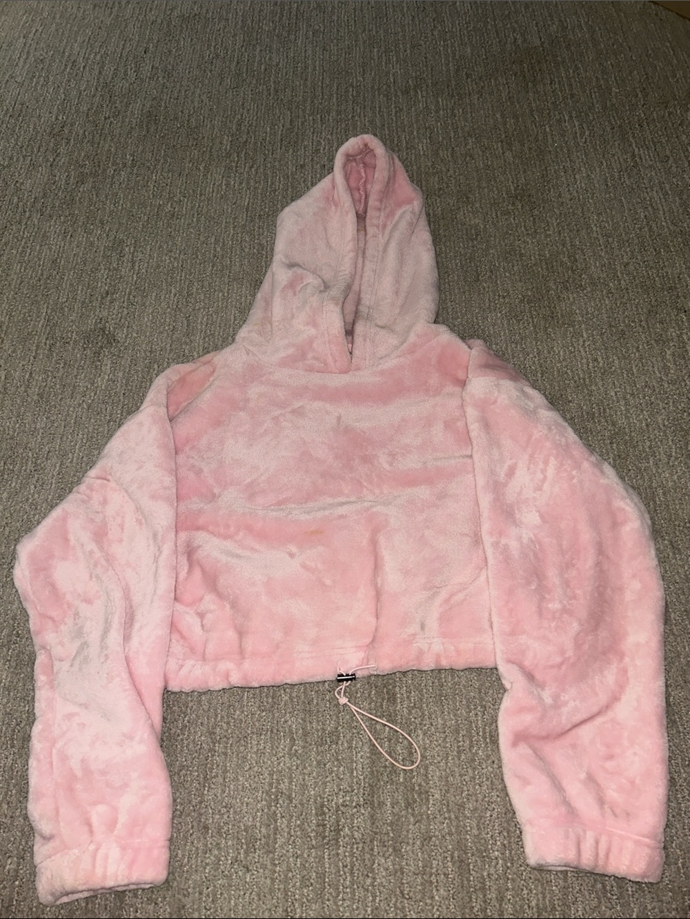Plush Cropped Hooded Puffer Jacket - Soft Pink
